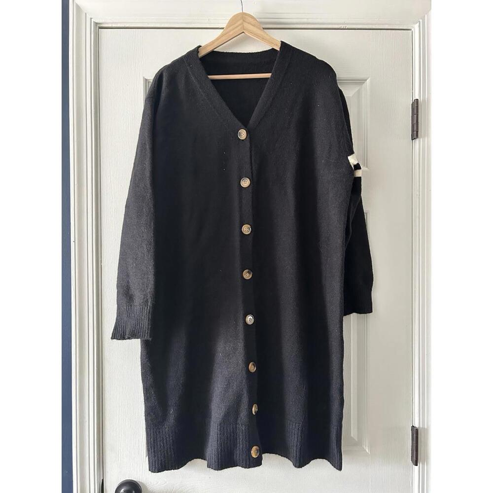 Daze Open Front Long Sleeve Duster Black Sz Medium